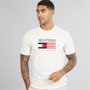 Tommy Hilfiger Mens Americana Monotype Flag Box T-Shirt Ivory Petal