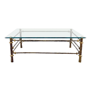 Late 20th Century Hammered Wrought Iron Coffee Table With Bronze Patina, Styled After Diego Giacometti