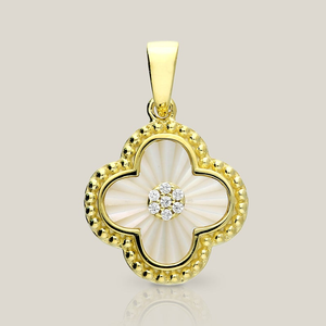 Signature Gold Plated Art Deco Zirconia & Pearl Clover Pendant