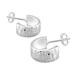 Signature Silver Diamond-Cut Hoop Stud Earrings