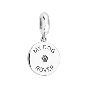 Signature Engravable Silver Dog Paw Print Medium Disc Charm