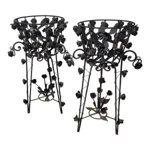 Pair of Early 20th Century French Wrought Iron Jardinières or Plant Stands