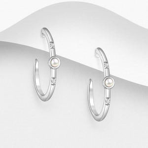 Signature Silver Minimalist Pearl & Zirconia Hoop Earrings