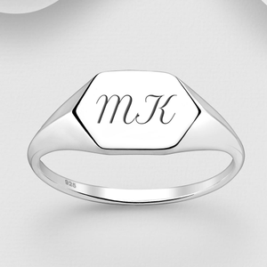 Signature Silver Engravable Hexagon Signet Ring