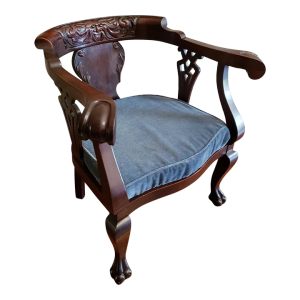 Antique 19th Century English Empire Gothic Mahogany Armchair With Cushion