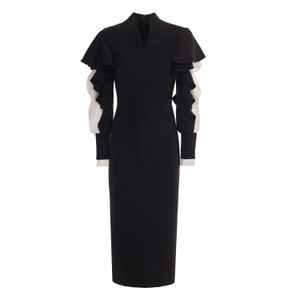 Black Occasion Midi Dress With Ruffled Sleeves (XXL)