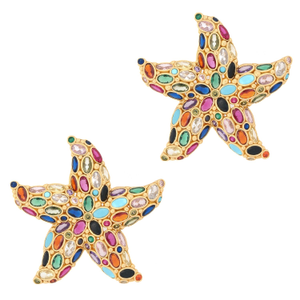 Ocean Goddess Multicolor Starfish Gold Chunky Earrings - Multicolor