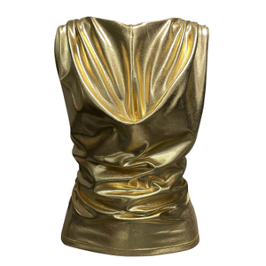 Onu Glam Gold Metallic Shine Sculpting Elastic Faux Leather Waterfall Top (M)