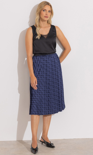 Polka Dot Pattern Pleated Midi Skirt - Midnight