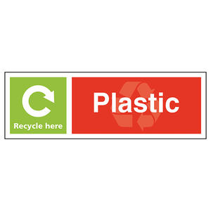 Plastic Recycle Here - Landscape 450 x 150 mm - Self Adhesive Vinyl