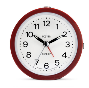 Acctim Elana Red Non-Ticking Sweep Analogue Alarm Clock – Precision Quartz Timekeeping with Snooze and Light