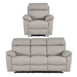 Dandrea Light Grey Genuine Leather Recliner 3+1 Sofa Set