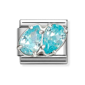Classic Silver & Light Blue Zirconia Double Drop Charm