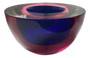 Blue and Pink Sommerso Murano Glass Bowl attributed to Flavio Poli for Seguso, Italy, 1950s