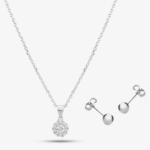 Silver White Crystal Circle Jewellery Set E614239-PD & 8.55.7899