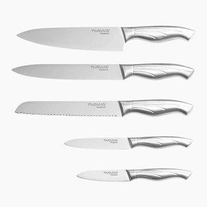 5 Pieces Stainless Steel Kitchen Knife Set - Chef, Bread, Slicing, Utility & Paring