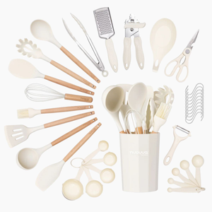 35-Piece Non-Stick Silicone Cooking Utensils Set - Cream