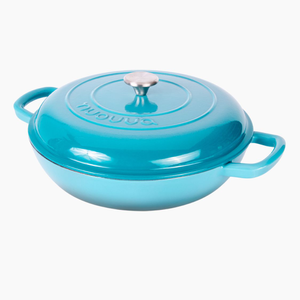 Shallow Cast Iron Dutch Oven Casserole with Lid, Oven-Safe - 3.9L, (29cm) Light Blue