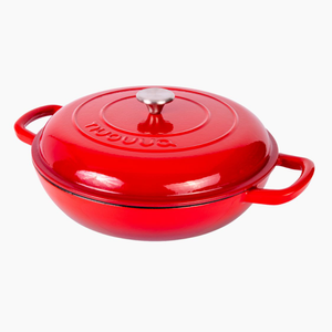 Shallow Cast Iron Dutch Oven Casserole with Lid, Oven-Safe - 3.9L, (29cm) Red