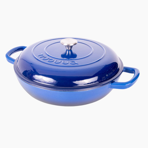 Shallow Cast Iron Dutch Oven Casserole with Lid, Oven-Safe - 3.9L, (29cm) Dark Blue