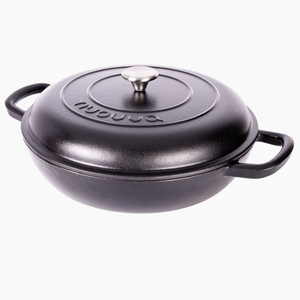 Shallow Cast Iron Dutch Oven Casserole with Lid, Oven-Safe - 3.9L, (29cm) Black
