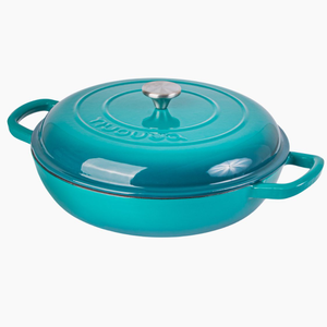 Shallow Cast Iron Casserole Pot with Lid, 4.5L, (32 cm) Teal