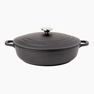 Shallow Aluminium Dutch Oven Pot with Lid & Ergonomic Handles Lightweight (3.9L, 22.5cm) Black
