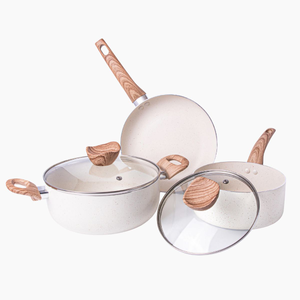 5-Piece Non-Stick Cookware Set Induction Compatible - Cream