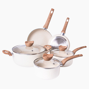 8-Piece Cookware Set – Induction Pots & Pans with Lids - Cream Granite