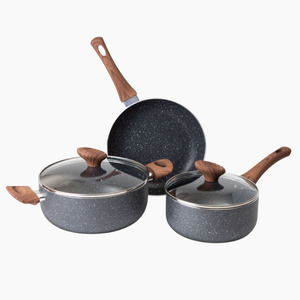 5-Piece Non-Stick Cookware Set Induction Compatible - Grey Granite