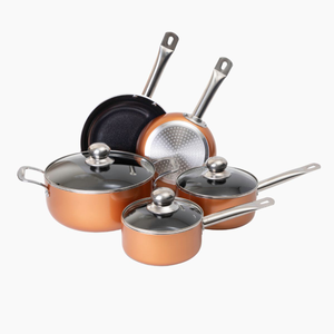 8-Piece Cookware Set – Induction Pots & Pans with Lids - Copper