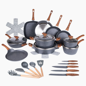 35-Piece Cookware Set Including Knives & Utensils - Grey Granite