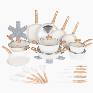 35-Piece Cookware Set Including Knives & Utensils - Cream Granite
