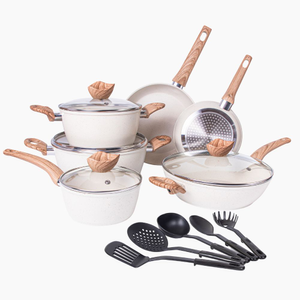 15-Piece Cookware Set Pots, Pans & Utensils - Cream Granite