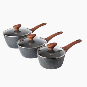 3-Piece Non-Stick Induction Saucepan Set – 16cm 18cm 20cm - Grey Granite
