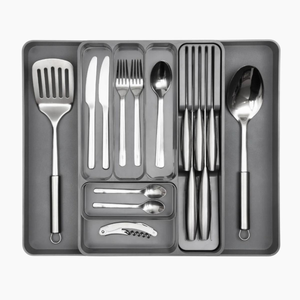 Adjustable Cutlery Drawer Organizer – Expandable Utensil Tray - Shaded Grey
