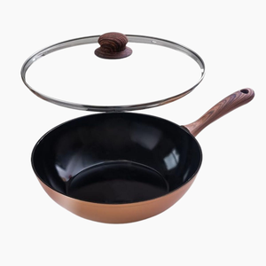 Induction Non-Stick Wok Pan – Deep Stir Fry Pan with Lid - 28cm - Copper