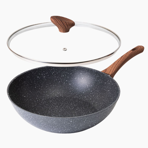 Induction Non-Stick Wok Pan - Deep Stir Fry Pan with Lid - 28cm - Grey Granite