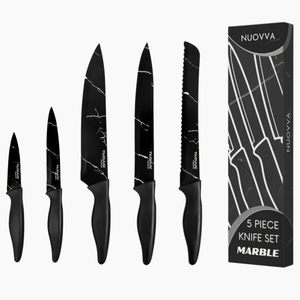 5-Piece Kitchen Knife Set – Chef, Filleting, Bread, Paring & Utility - Black