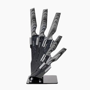 5 Pieces Sharp Kitchen Knife Set with Acrylic Block - Grey Granite