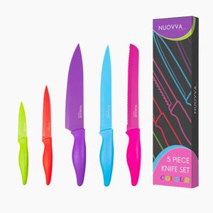 5-Piece Kitchen Knife Set - Chef, Filleting, Bread, Paring & Utility - Non-Stick - Multicolour