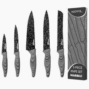5 Piece Stainless Steel Kitchen Knife Set: Chef, Filleting, Bread, Paring & Utility - Marble