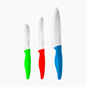3-Piece Kitchen Knife Set - Stainless Steel Non-Stick Blades - Multicolour