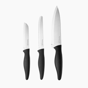 3-Piece Kitchen Knife Set - Stainless Steel Non-Stick Blades - Black