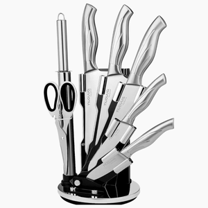 Stainless Steel Kitchen Knife Set with 360° Rotating Block - 7Pcs - Stainless Steel