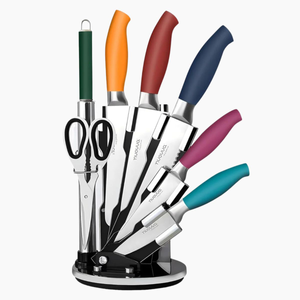Stainless Steel Kitchen Knife Set with 360° Rotating Block - 7Pcs - Multicolour