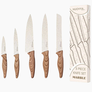 5-Piece Kitchen Knife Set – Chef, Filleting, Bread, Paring & Utility - Cream Granite