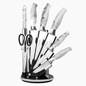 Stainless Steel Kitchen Knife Set with 360° Rotating Block - 7Pcs - Marble