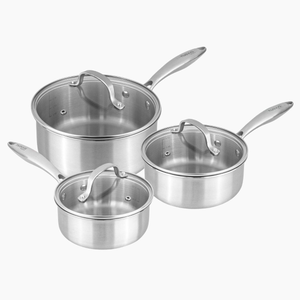 6pcs Stainless Steel Saucepan Set With Glass Lids (16cm, 18cm, 20cm)
