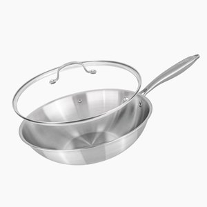 28cm Stainless Steel Wok with Glass Lid – Non-Stick Stir Fry Pan – Induction Safe